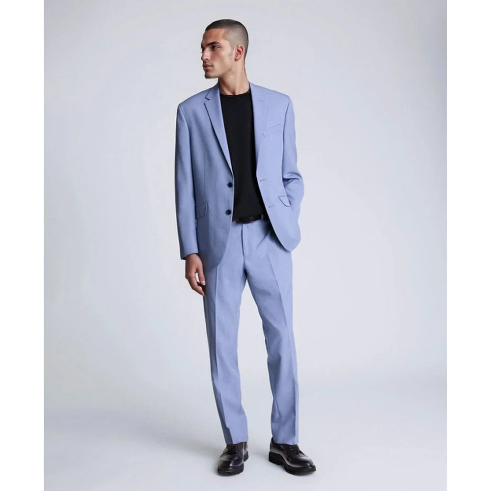 Kenneth‎ Cole reaction 2 Piece Suit Mens 36S Pants 29W Light Blue Quiet Luxury